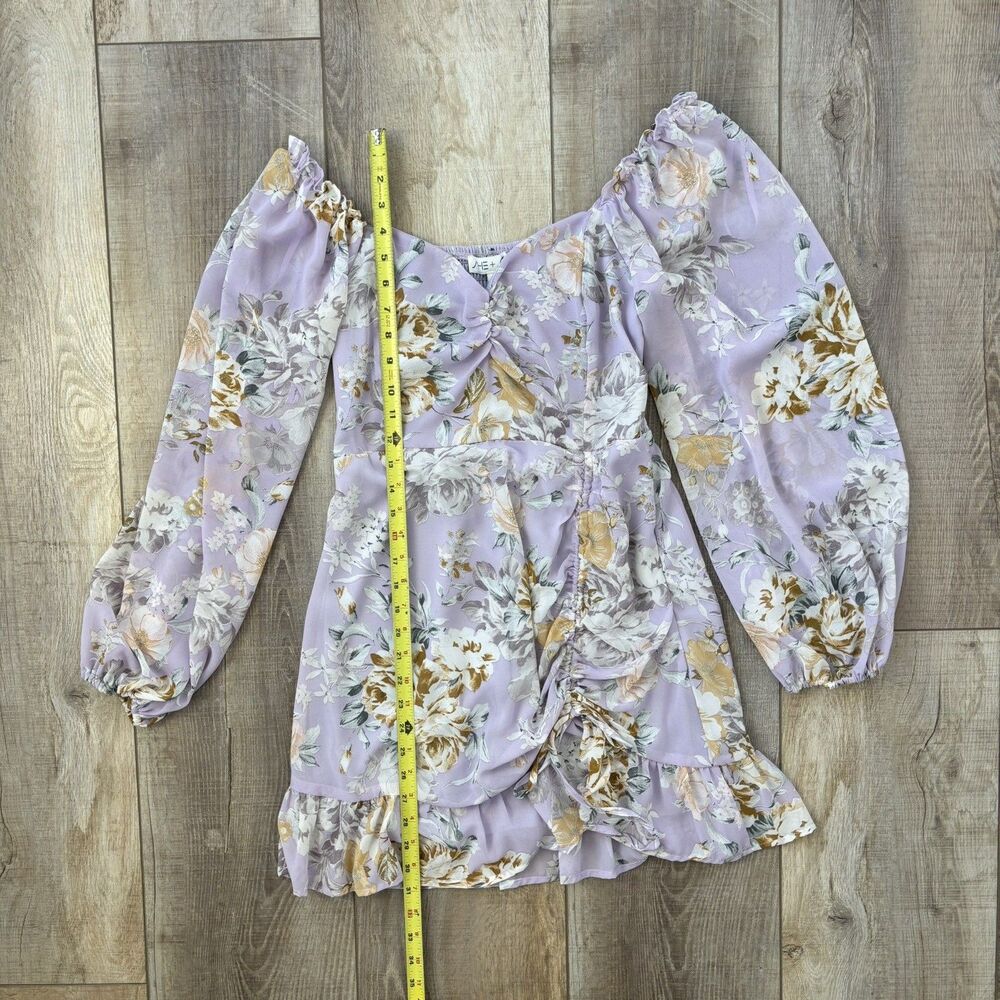 Floral Womens Mini Dress Pastel Lilac Size L Cottagecore Romantic Coquette Fairy - Picture 14 of 15
